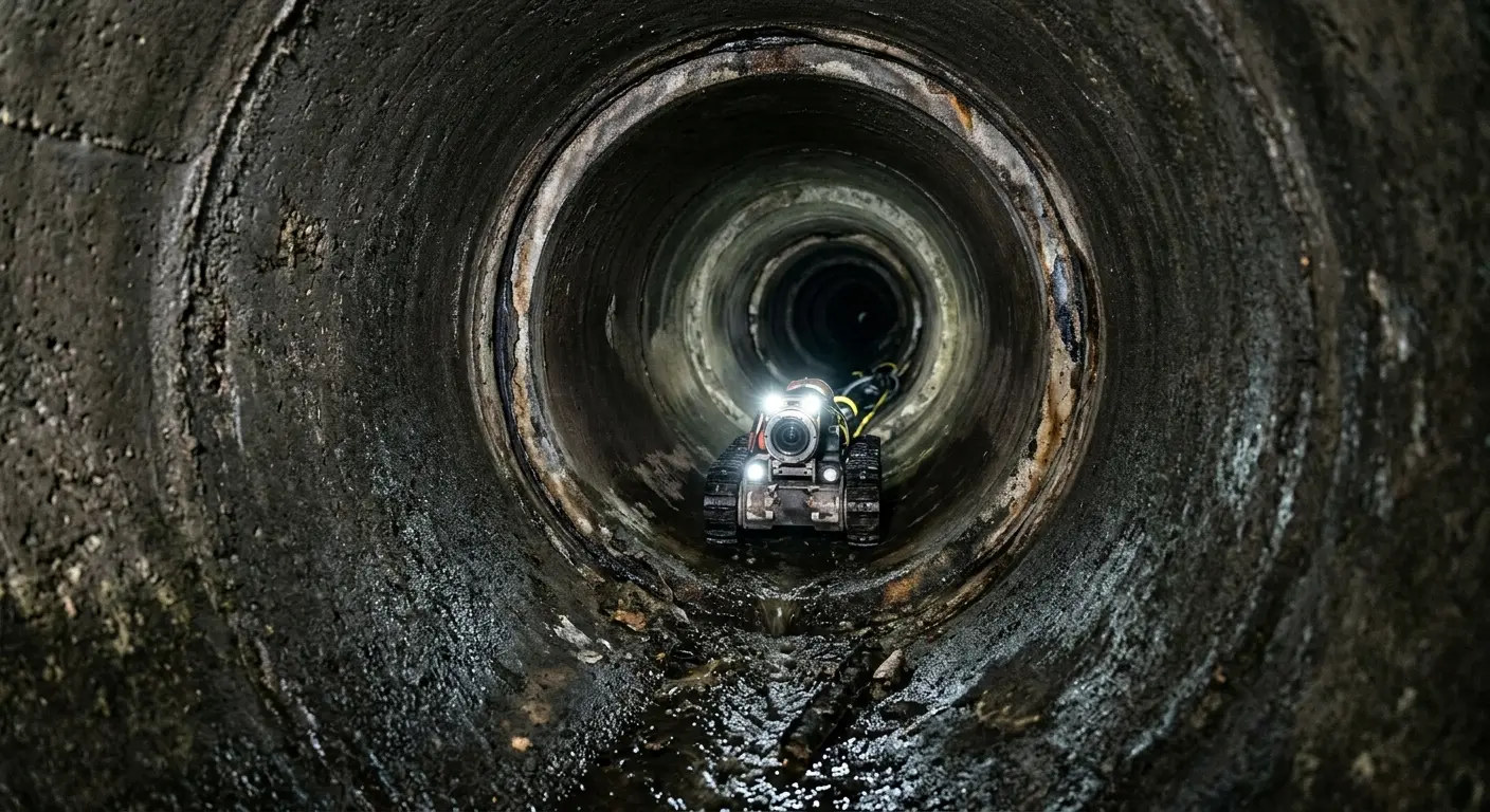 Robotic sewer camera inspecting pipe interior for Sewer Line Cleaning in Glen Carbon