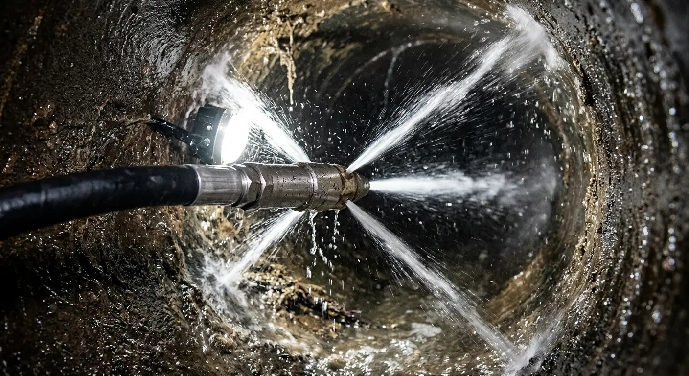 High-pressure hydro jetting nozzle cleaning sewer pipe for Sewer Cleanout in Glen Carbon
